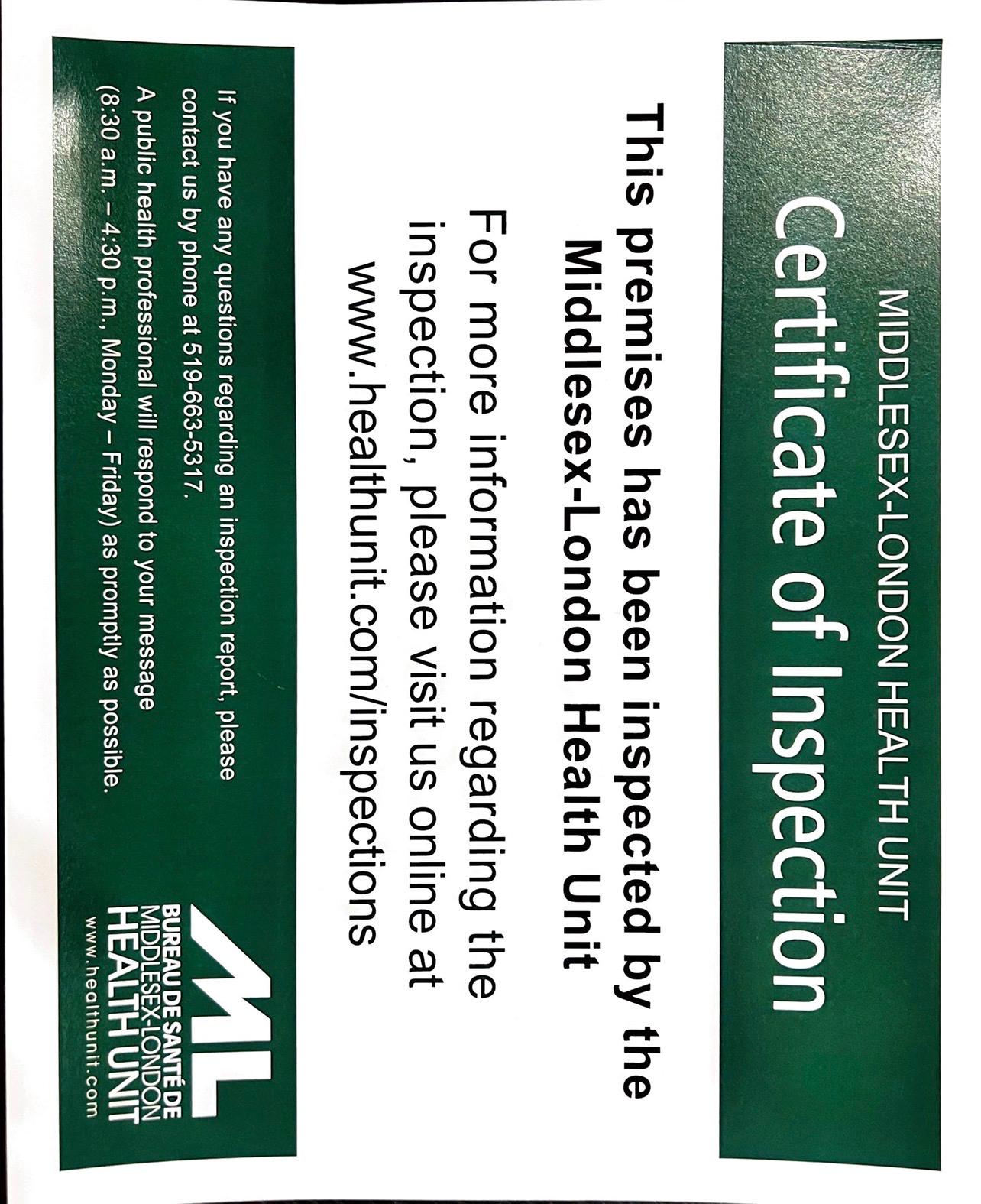 Cerification of Inspection